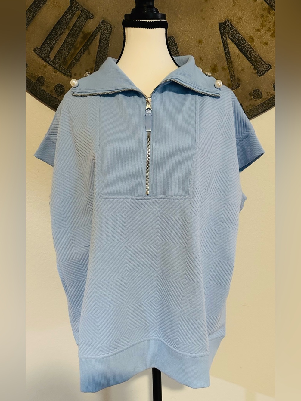 Simply Southern Light Blue Knit Polo with Gold Embroidered Label